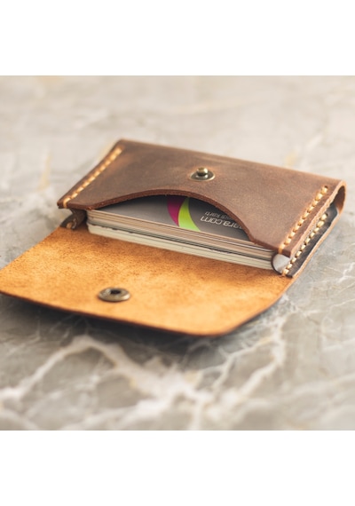 Kişiye Isme Özel Nerio Kapaklı Minimal Kartlık Camel Hi Leather
