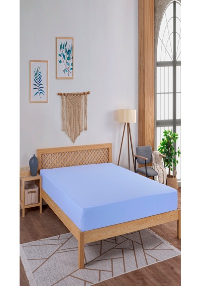 Penye Lastikli Çarşaf, 100 200 Tek Kişilik %100 Pamuk Örme Kumaş, 145 Gr/m² Mavi