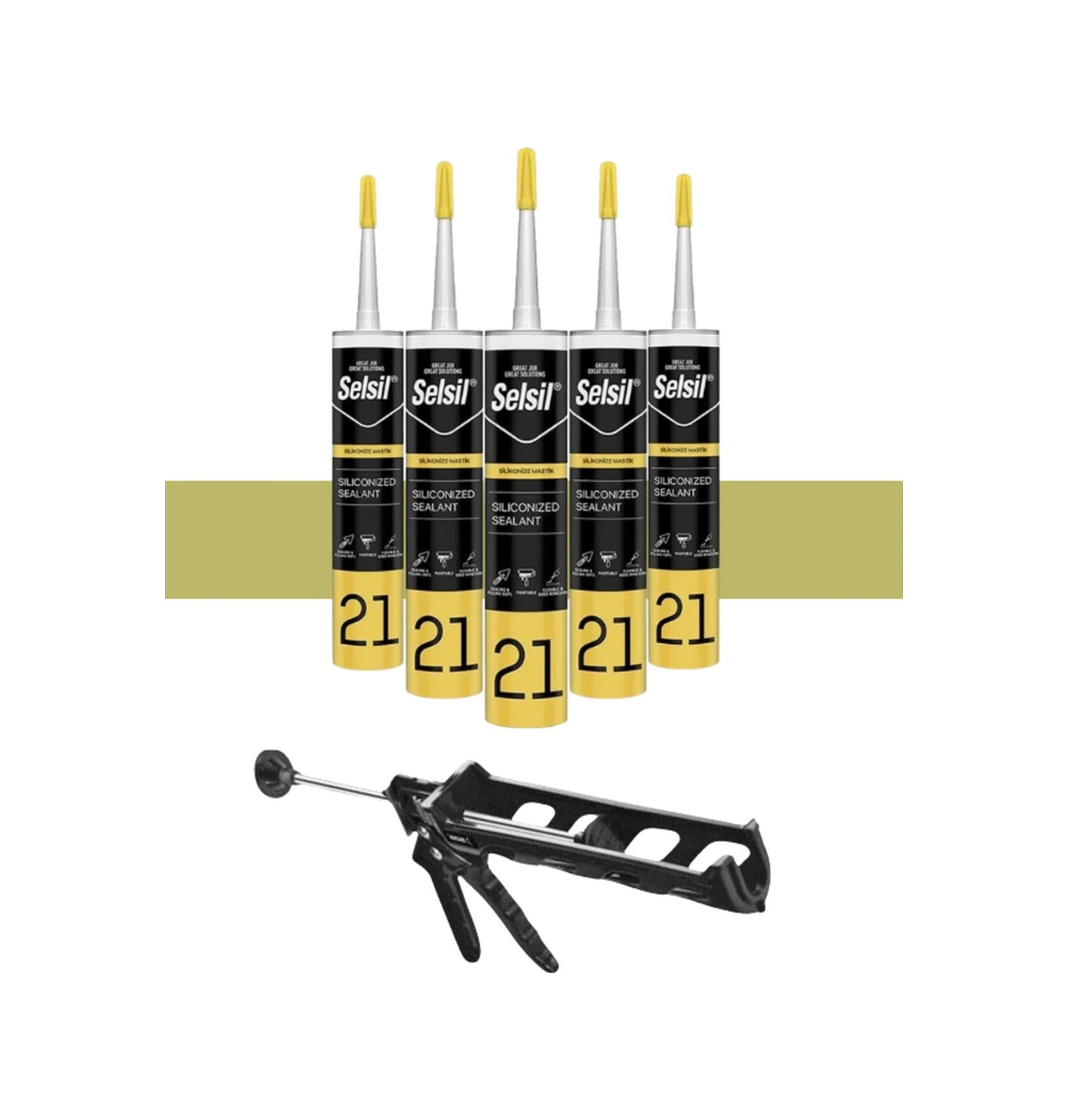 Selsil Silikonize Mastik 500 Gr. Bronz 5 Adet , Plastik Tabanca Bronz
