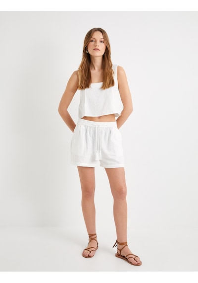 Koton Crop Atlet Kare Yaka Kalın Askılı Pamuklu Beyaz 4sak30021pw Beyaz