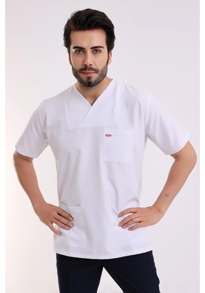 Zarf Yaka Erkek Tek Üst Likralı - 6401 Beyaz Soft