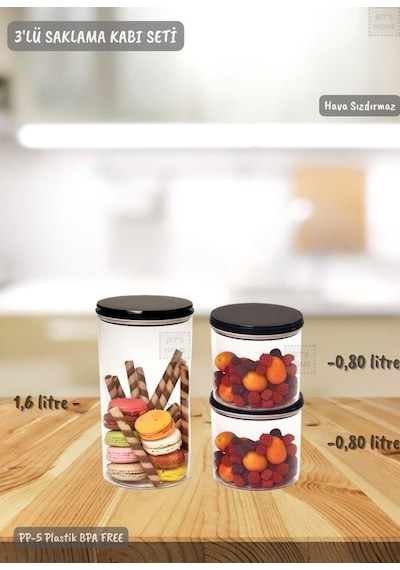 3 Lü Saklama Kabı Seti Erzak Kabı Seti Hava Sızdırmaz Bpa Free Şeffaf