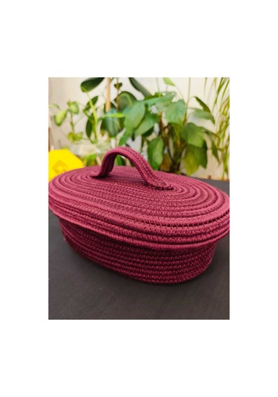 Hasır Jüt Sepet Oval Kapaklı Organizer Düzenleyici 30x20x10 Cm Erik Erik