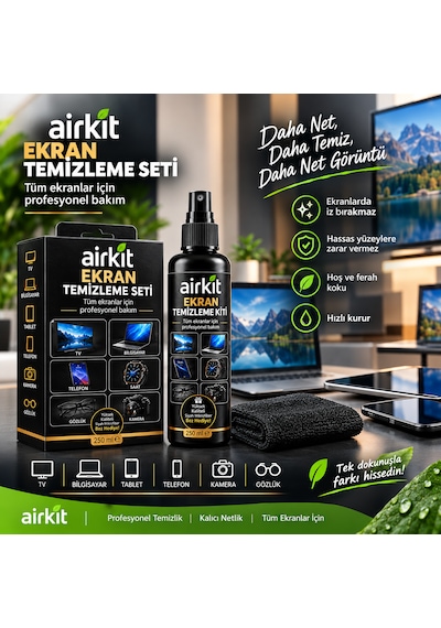 Ekran Temizleme Spreyi Seti 250ml Mikrofiber Bez Televizyon, Bilgisayar, Telefon, Gözlük Temizleme