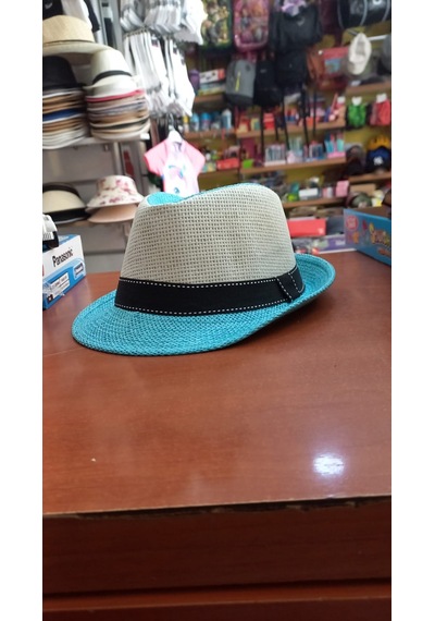 Çocuk Fötr Şapka Unisex Model Renkli Yazlık Paper İplik 52 Cm Mavi
