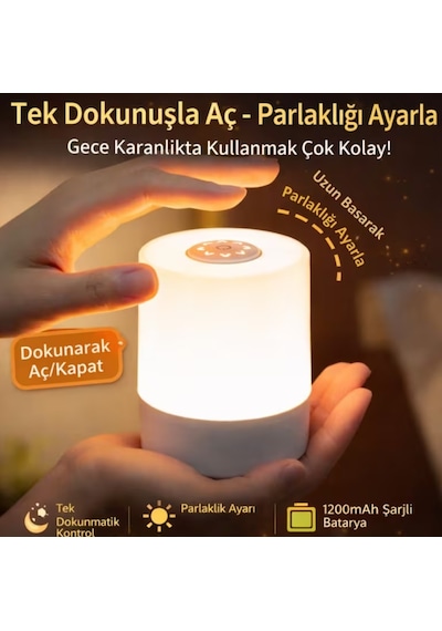 Baymusk Teknoloji Ayarlı Şarjlı Saatli Masa Lambası Gece Lambası Beyaz