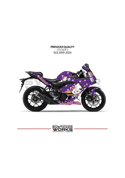Yamaha R25 Hello Kitty Kaplama Sticker Motor Kaplama Modeli Hazır Kit 2019 / 2024 Uyumlu Mor