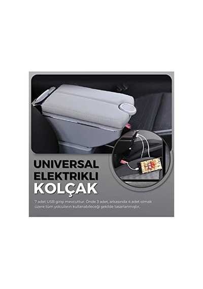 7 Usb Li Her Araca Uygun Universal Kolçak Kol Dayama Çift Açılır Gri