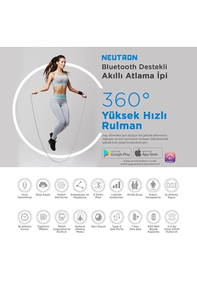 Akıllı Bluetooth Atlama İpi - Egzersiz Atlama, Ayarlanabilir Kablolu Nane Askısız Top Bluetooth Standart
