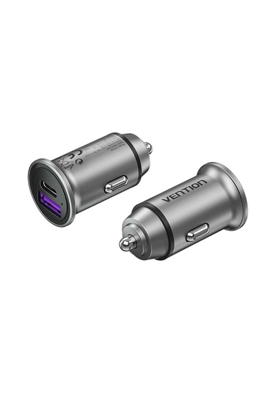 Vention 30w Çift Portlu Type-c Ve Usb-a Alüminyum Hızlı Araç Şarj Cihazı - Gri