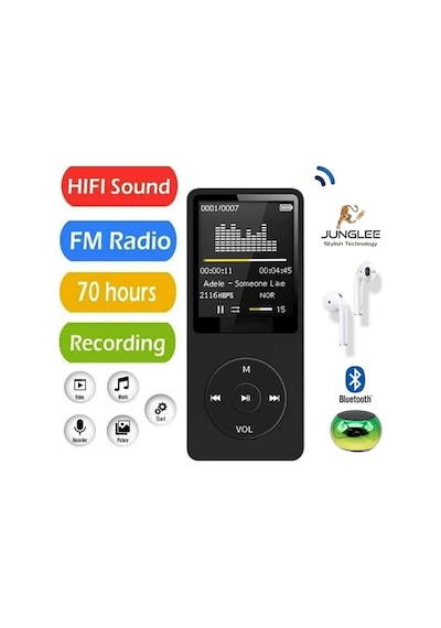 8gb Hafıza Kartlı Bluetoothlu Mp3 Çalar Ses Kayıt Fm Radio Dahili Hoparlör Ekranlı Müzik Çalar