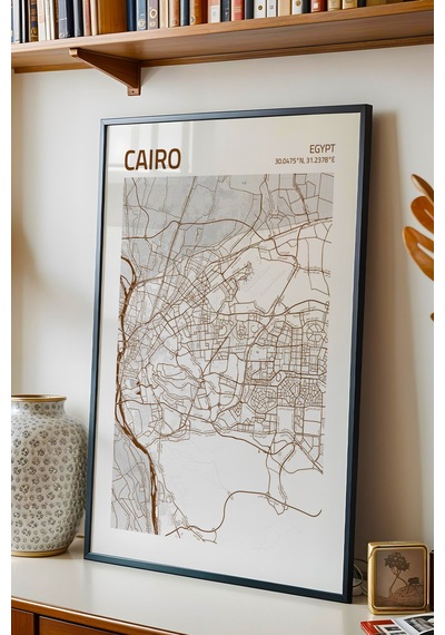 Kahire Mısır Cairo-egypt Haritası Çerçeveli Tablo Lüks Salon Duvar Dekorasyonu Hediyelik Tablo