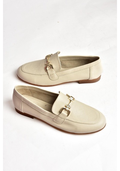Fox Shoes S944037903 Bej Hakiki Deri Kadın Babet Bej