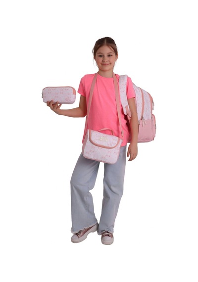 Calacilo Kedi Baskılı Pembe Kız Çocuk Üçlü İlkokul Okul Çantası Seti - Setcc-c4050a