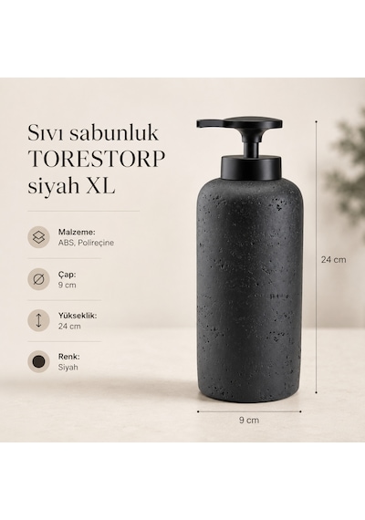 The Voguemaxima Siyah Xl Taş Dokulu Sıvı Sabunluk 9x24 Cm