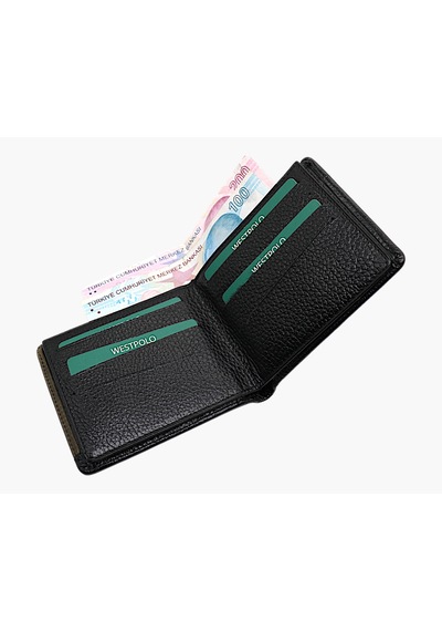 Westpolo Hakiki Deri Kağıt Para Ve Bol Kart Bölmeli Slim Unisex Cüzdan - Siyah-haki Siyah-cr Haki