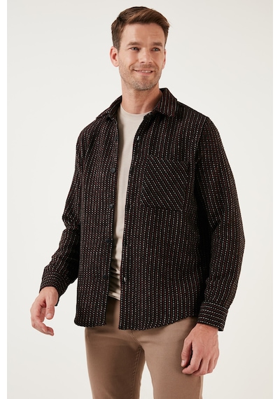 Buratti Desenli Cepli Regular Fit Uzun Kollu Kışlık Erkek Gömlek Cf24W127187 Siyah-Bordo