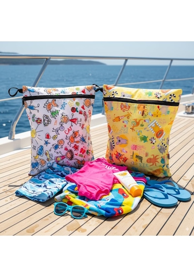 2 Adet, 36 X 30 Cm Summer Ve Family Desen, Sıvı Geçirmeyen Çok Amaçlı Çanta, Ekonomik Set, Yıkanabilir, Fermuarlı Ve Askılı Diğer