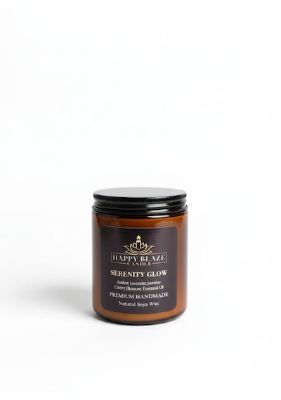 1. Serenity Glow Amber & Lavanta Kokulu El Yapımı Soya Mumu Happy Blaze Candle Amber