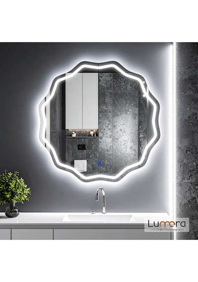 Envara Beyaz Led'li Lazer Kumlamalı Lavabo & Banyo Aynası Dokunmatik Sensörlü 60 X 60