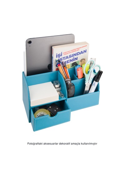 Masaüstü Düzenleyici,kalemlik,kumandalık,küpbloknotluk,tabletlik,kitaplık,6 Gözlü,çekmeceli,desktop Organizer,vegan,24,5 13 12 Turkuaz