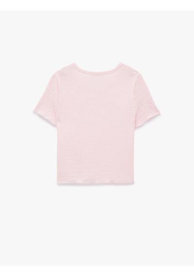 Koton Kısa Kollu Viskon Karışımlı Bisiklet Yaka Slim Fit Bluz Pembe 6skg60135ak Gül