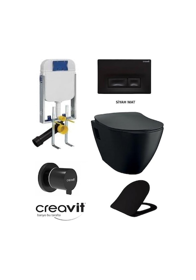 Creavit Tp325 Siyah Mat Asma Klozet Set + Duck Yavaş Kapanır Kapa