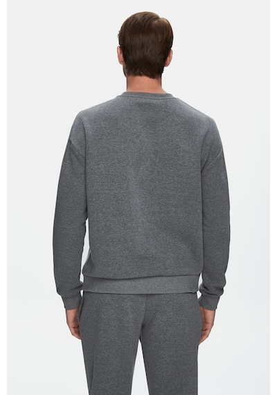 Ucla Sandhıll Koyu Gri Bisiklet Yaka Nakışlı Loose Fit Erkek Sweatshirt Siyah
