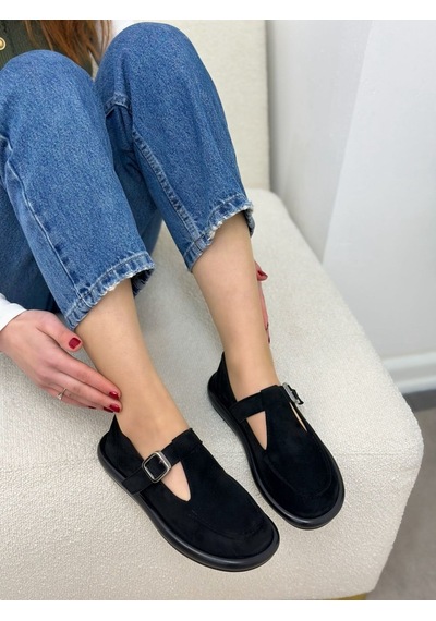 Erva'nın Butiği Siyah Süet Olivia Toka Detaylı Kadın Loafer-5999