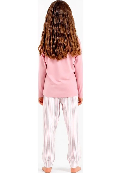 U.S. Polo Assn. Çizgili Uzun Kollu Kız Çocuk Pijama Takımı Gül Kurusu
