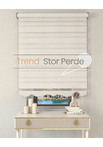 Beyaz Boncuklu Zebra Stor Güneşlik Perde Opak Beyaz