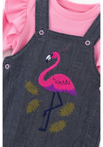 Babyhola Bayramlık Kız Bebek Çocuk Flamingo Bayramlık Salopet Badi Takım 23388 Pembe