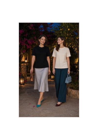 Modi Green Premium Oysho Model 2'li Unisex Regular Oversize Sıfır Yaka Tişört - Siyah - Ekru Modi Green Premium Oysho Model 2'li Unisex Regular Oversize Sıfır Yaka Tişört - Siyah - Ekru