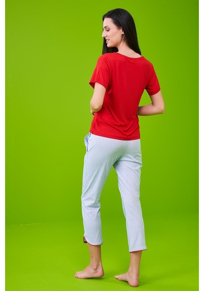 Pjs 23115 Kadın Kapri Pijama Takımı Kırmızı