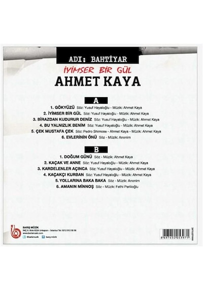 Ahmet Kaya - Adı Bahtiyar - İyimser Bir Gül Renkli Plak