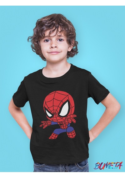 Bumeta Chibi Spiderman Örümcek Çocuk Tişört T-shirt Siyah