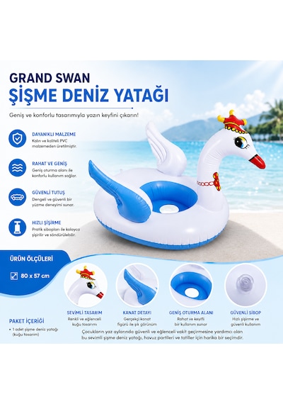 Grand Swan Şişme Bebek Yüzme Simidi 80x57 Cm