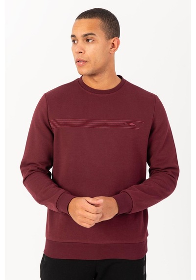 Maraton Sportswear Comfort Erkek Bisiklet Yaka Takma Kol Basic Bordo Sweatshirt 21836-bordo