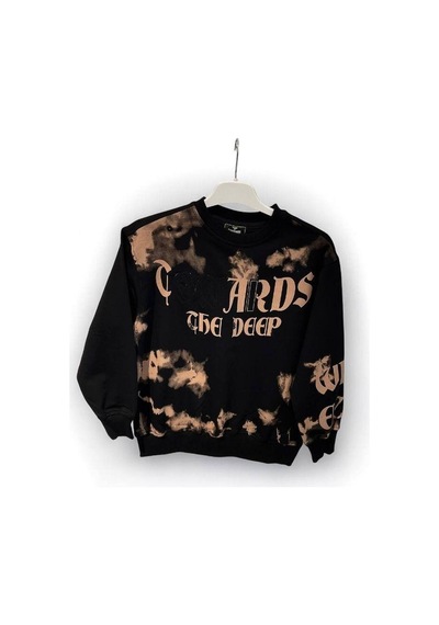 Carinos Erkek Çocuk Batik Desenli Coward Yazılı Sweatshirt-14847 Siyah