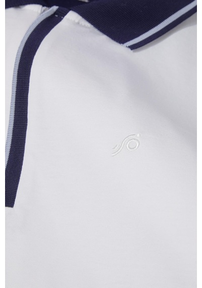 Fermuarlı Polo Yaka Erkek T-shirt Beyaz Beyaz