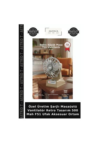 Özel Üretim Şarjlı Masaüstü Vantilatör Retro Tasarım 500 Mah F51 Ufak Aksesuar Ortam