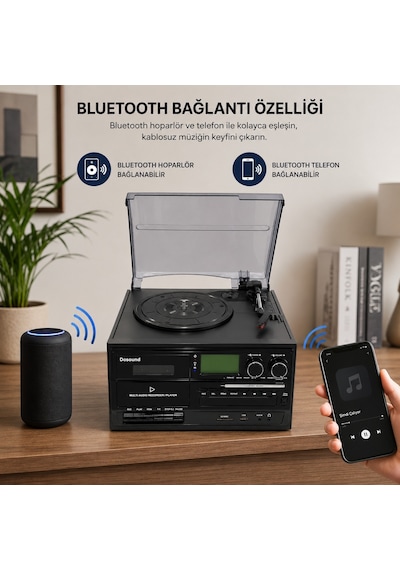 Dosound Tr-17 Ahşap Çok Fonksiyonlu Pikap Kaset Cd Usb Bluetooth Müzik Sistemi 1 Adet