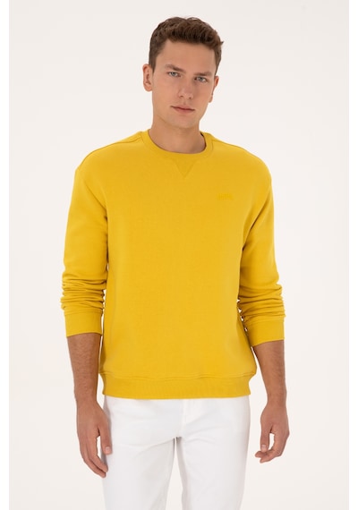 U.S. Polo Assn. Erkek Comfort Fit Bisiklet Yaka Şardonlu Sarı Basic Sweatshirt 50313757-VR094