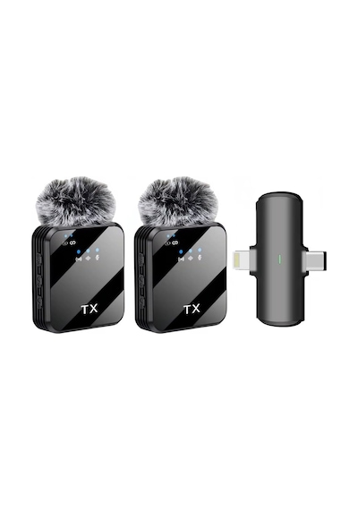 Kablosuz Yaka Mikrofonu Çiftli Mikrofon Apple iPhone 15 16 17 İle Uyumlu Type-c/lightning Portlu Telefon Pc Tablet Video Kay