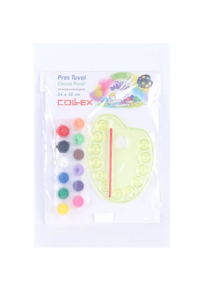 Pres Tuval 24 Cm X 32 Cm + 12 Renk 12 Ml Akrilik Boya + Palet +fırça Set Akar 7009-1 1 Adet