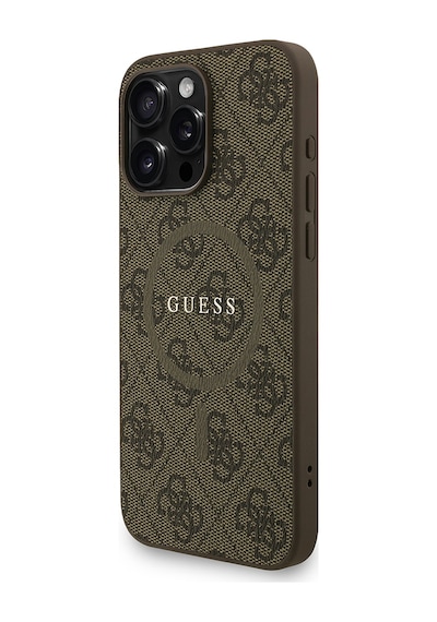 Apple iPhone 15 Pro Max Uyumlu Kılıf Guess Lisanslı M safe Bilek Askı İpli Yazı Logolu Kapak Kahve