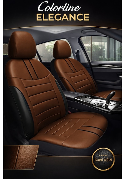 Hyundai Accent Era 2006-2011 Uyumlu Colorline Elegance Deri Taba Siyah Koltuk Kılıfı