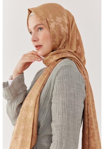 Mirsoy Scarf Kazayağı Desen Parlak Jakar Şal - Kum Beji Kum Beji