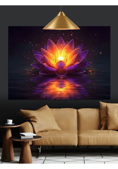 Parlayan Lotus Çiçeği Mandala Dekoratif Kanvas - Mdf Ahşap Tablo