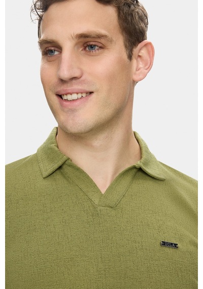 Felıpe Haki Polo Yaka Krinkıl Hafif Kumaş Metal Logolu Standard Fit Erkek Tshirt Haki